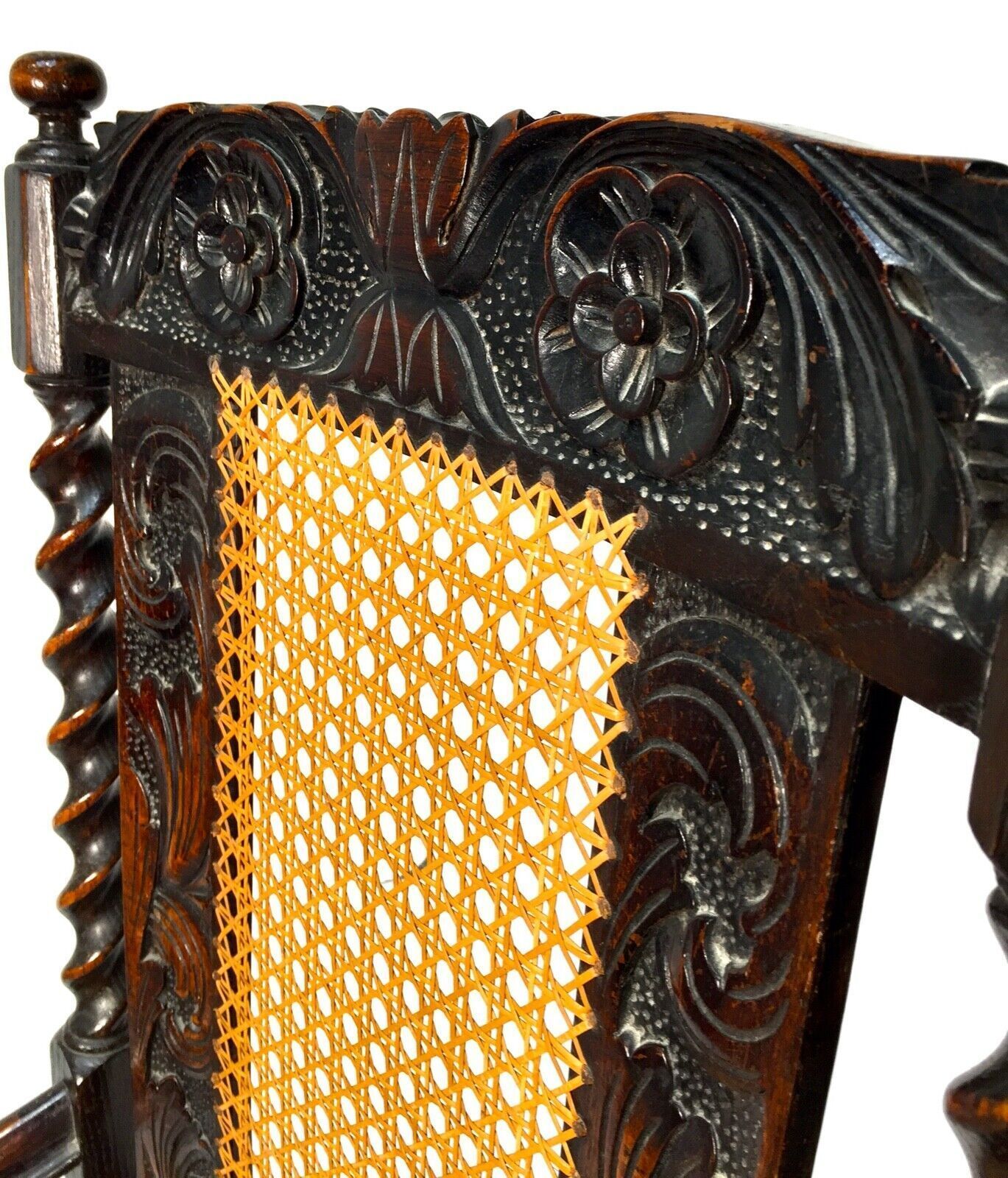 Antique 18th Century Furniture Wooden Oak Carved Arm Chair With Cane Back & Seat photo buy