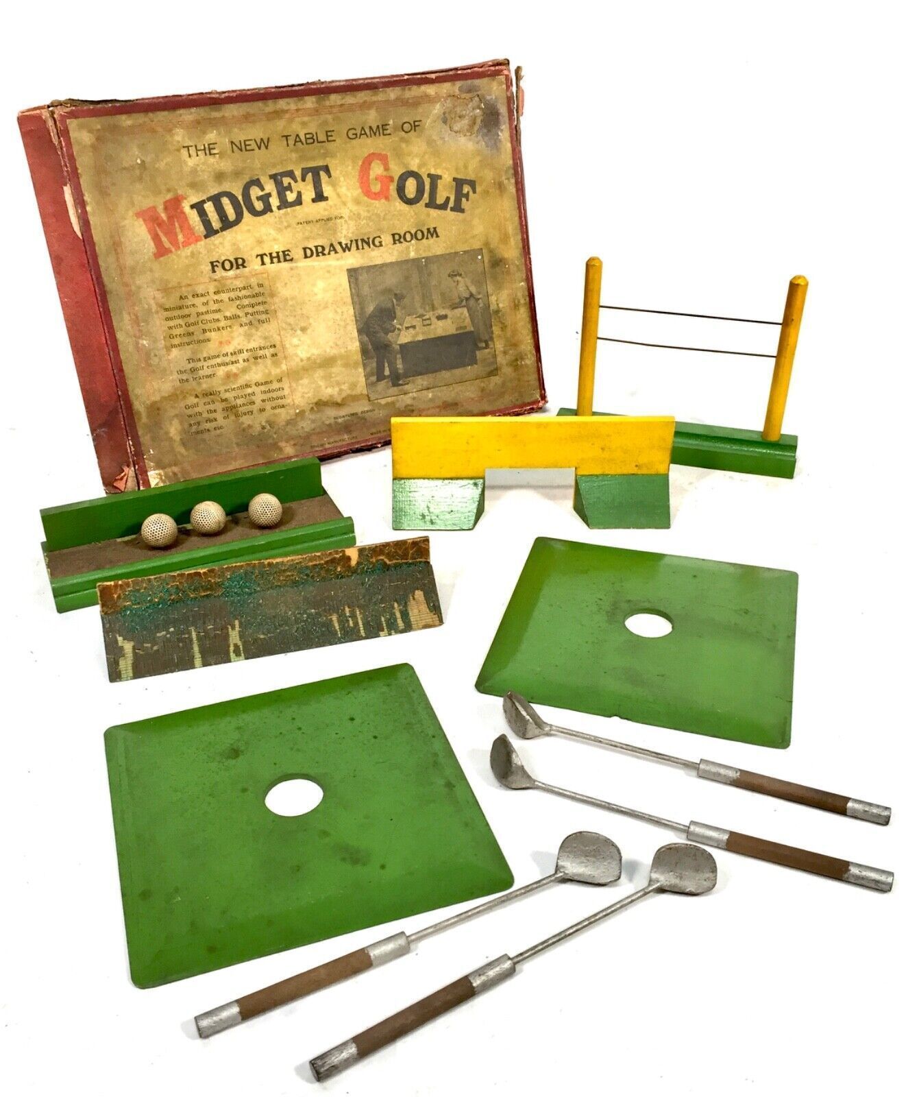 Antique 1910s Tabletop Midget Golf Parlour Game By Royal Letters Boxed / Rare