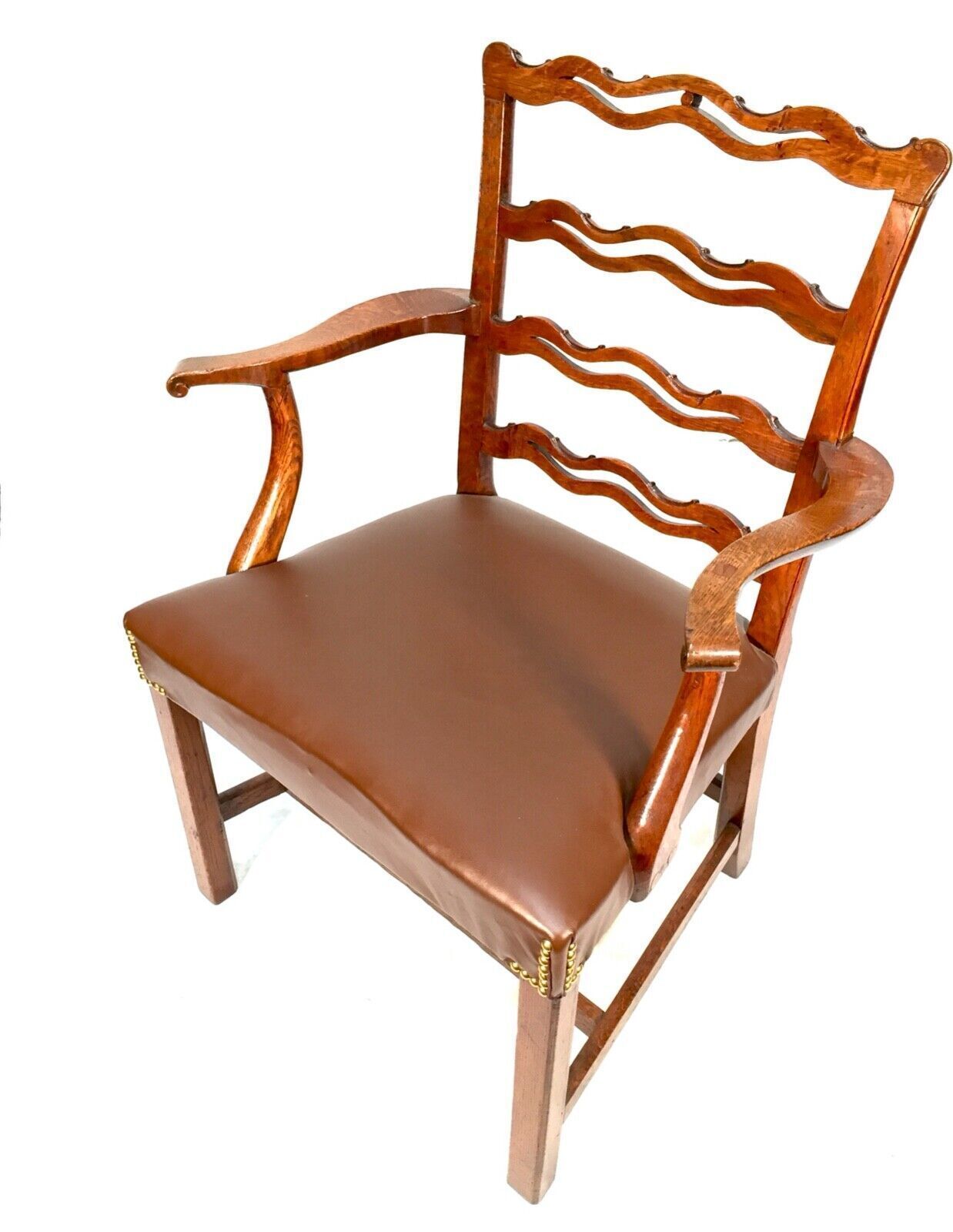 Antique 1920s Solid Oak Office Desk Chair Library High Quality Upholstered Seat. photo furniture