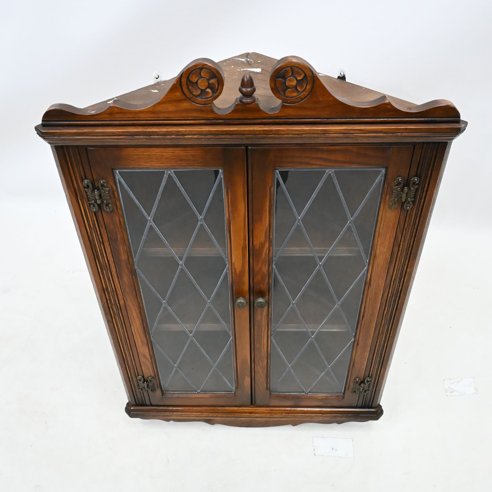 photo furniture Old Charm Hanging Corner Display Cabinet Leaded Glass Tudor Brown Free Delivery