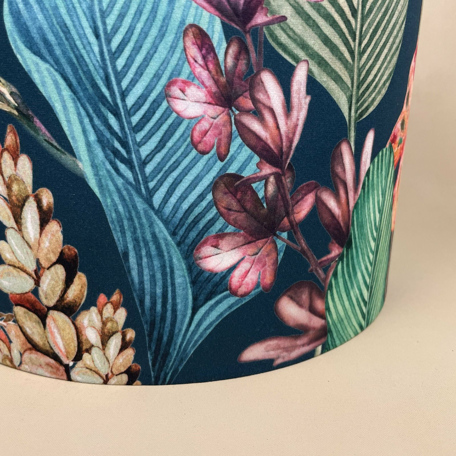 Tropical Printed Velvet Lamp Shade Lampshade Ceiling Lightshade Drum Cylinder Fabric Textile Medium Rain Forest Floral Pattern Green Blue photo 55.0
