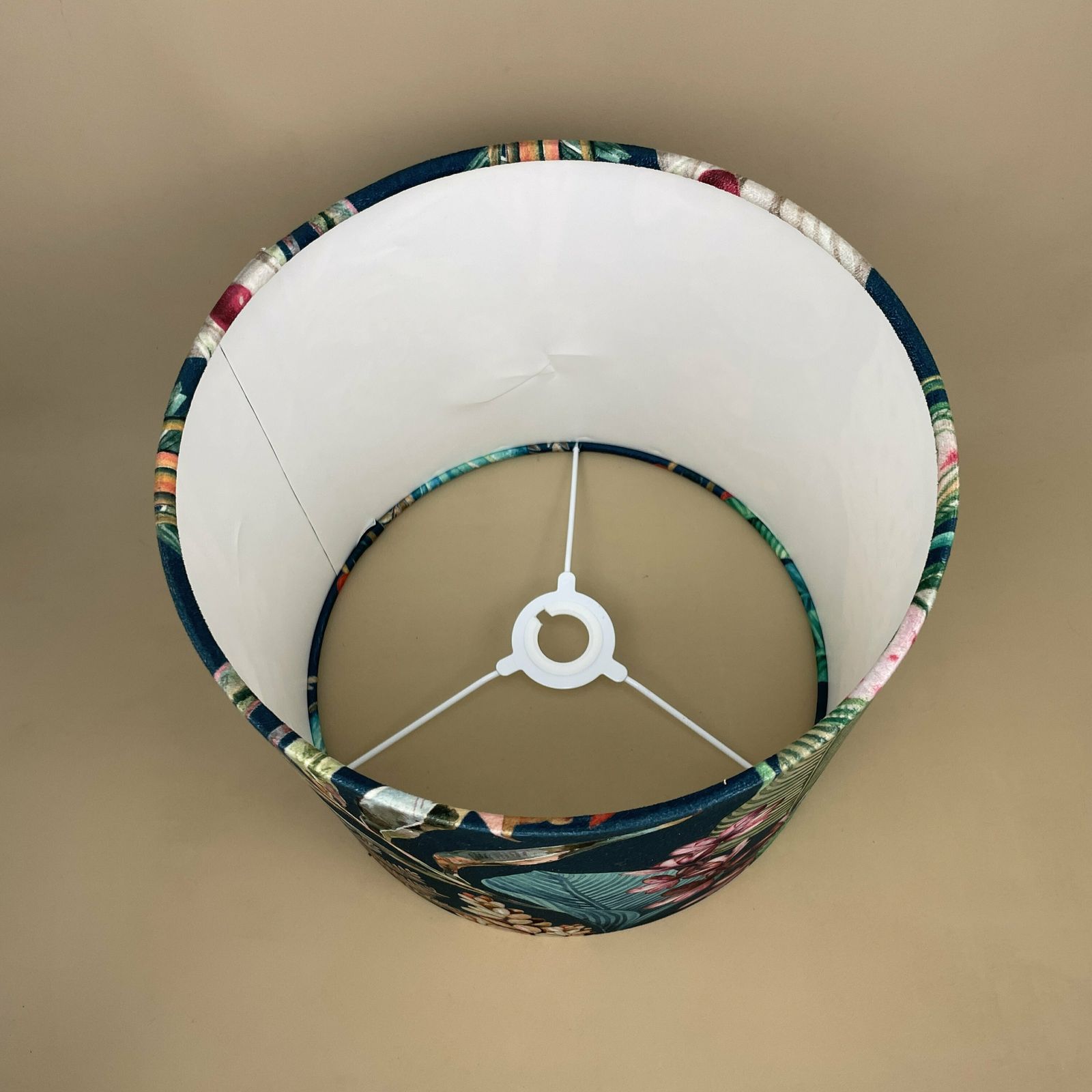 Tropical Printed Velvet Lamp Shade Lampshade Ceiling Lightshade Drum Cylinder Fabric Textile Medium Rain Forest Floral Pattern Green Blue photo vintage