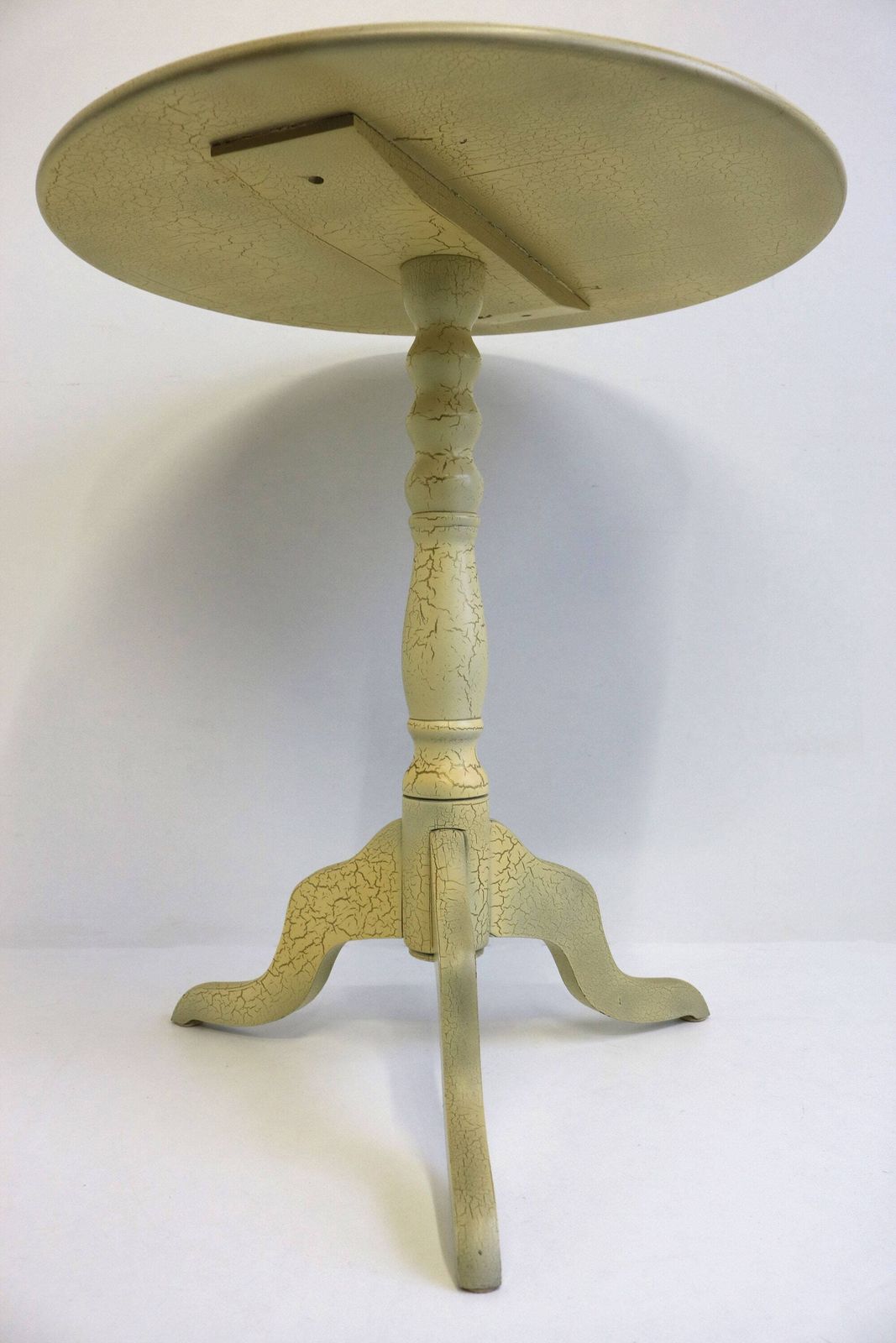 French Provincial Style Round Tripod Side Table Craquele Painted Vintage Whine Table Distress Plaque Rosa Indica Fragrans Additional Table photo buy