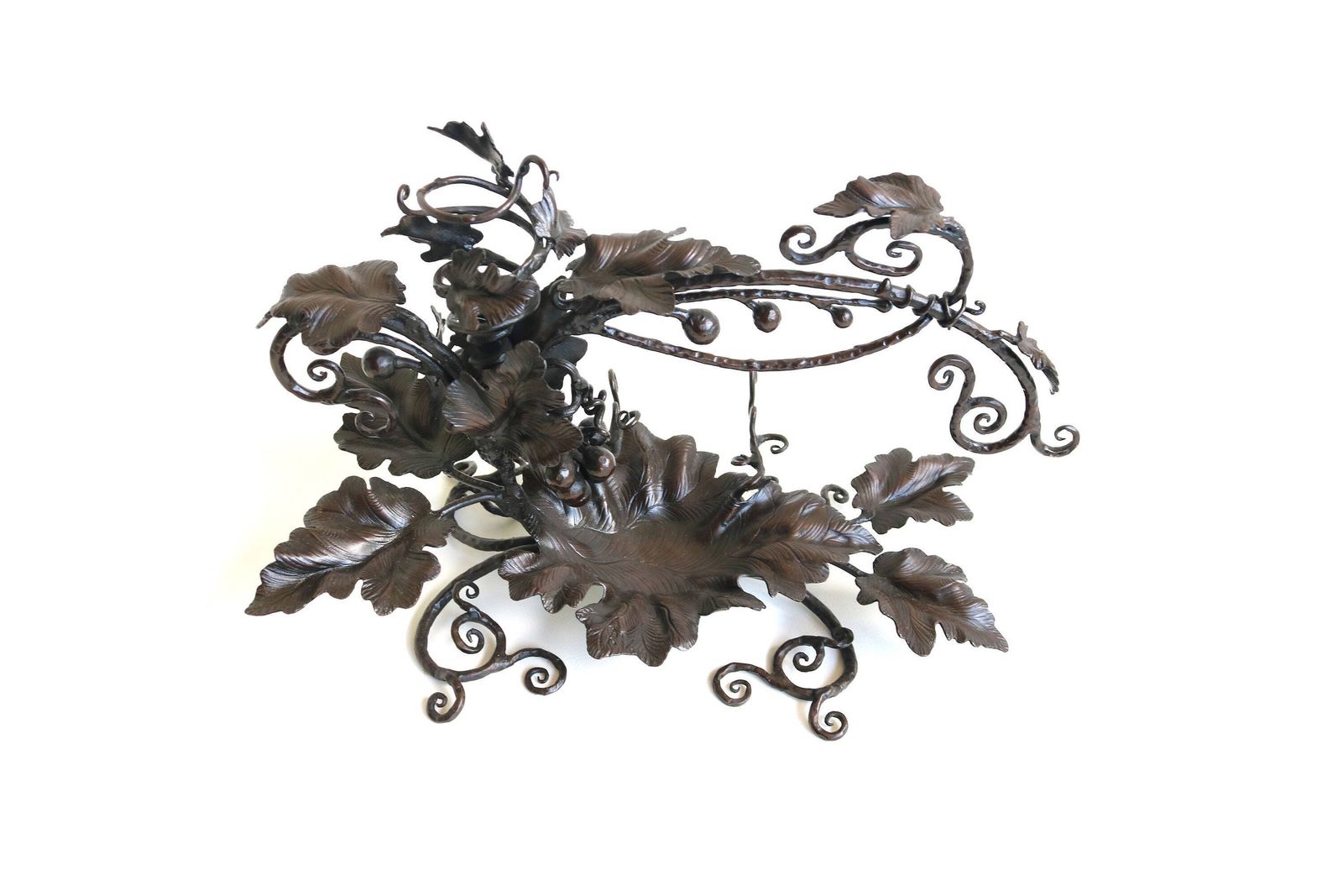 Antique Wine Theme Desk Top Pen Ink Stand Wrought Iron Bunch Of Grapes Leaves Arts & Crafts Inkwell Blacksmith Hand Crafted Jewelry Display