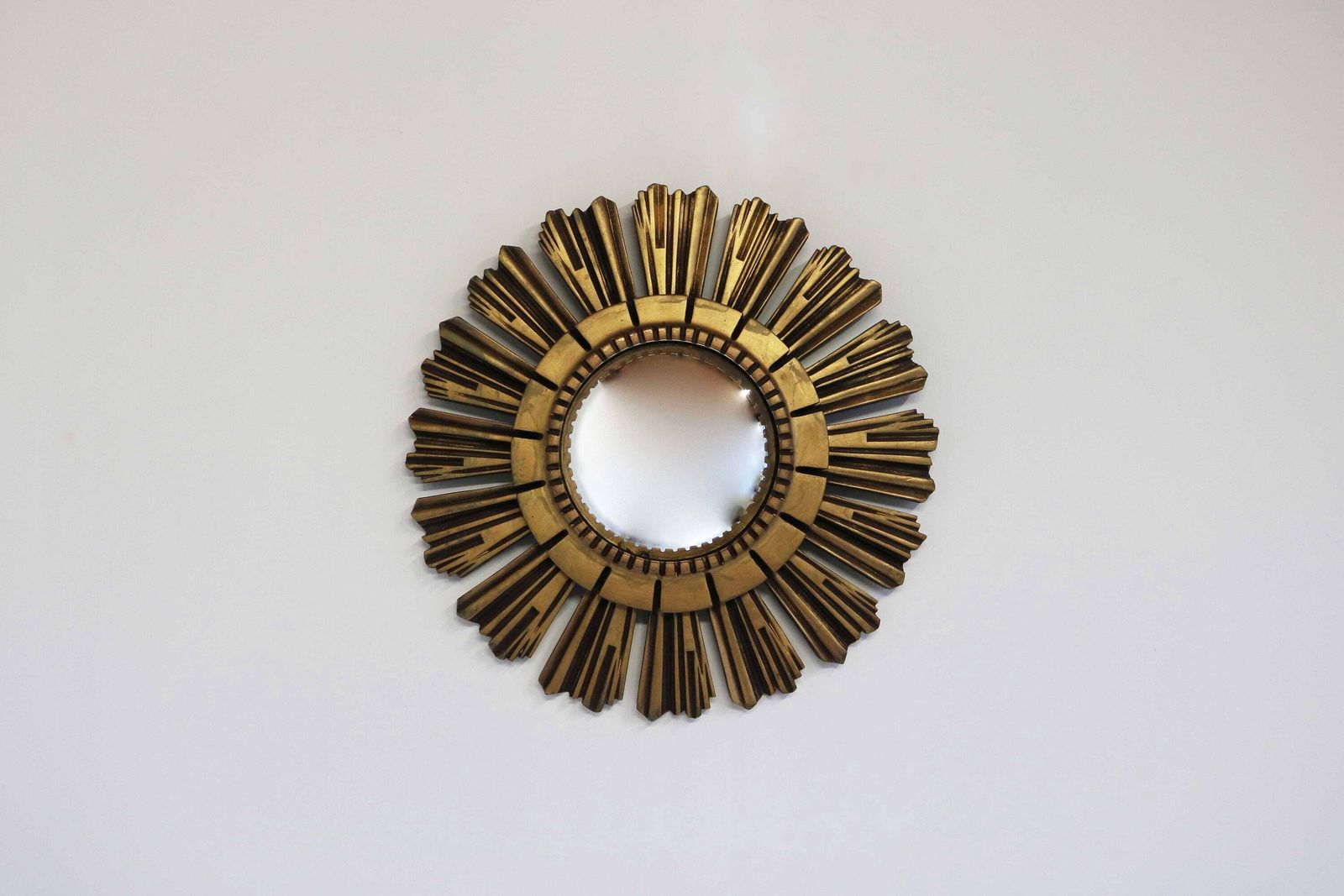 Vintage Golden Sunburst Mirror Resin Hollywood Regency Gilded Sunburst Mirror Vintage Convex Mirror Midcentury Hall Mirror 1960s photo for sale