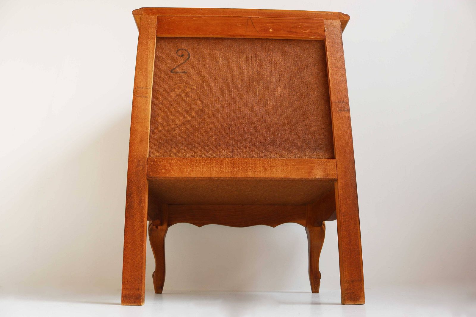 Mid Century Oak Wood French Louis XV Style Door Bent Legs Antique Style Nightstand Bedside Table End Table Country Side Table 1960 photo vintage