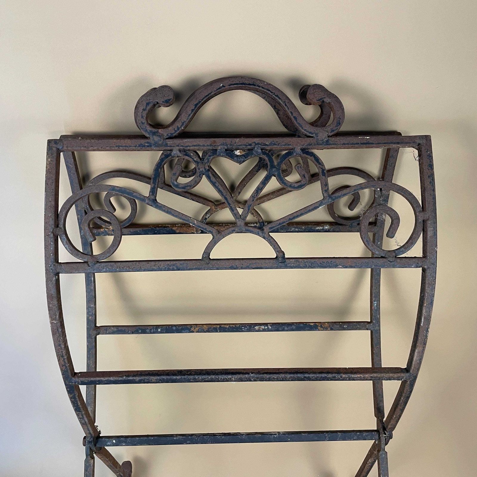 photo furniture Antique Log Rack Storage Holder Fold Out Black Metal Wood Display Fireplace Vintage