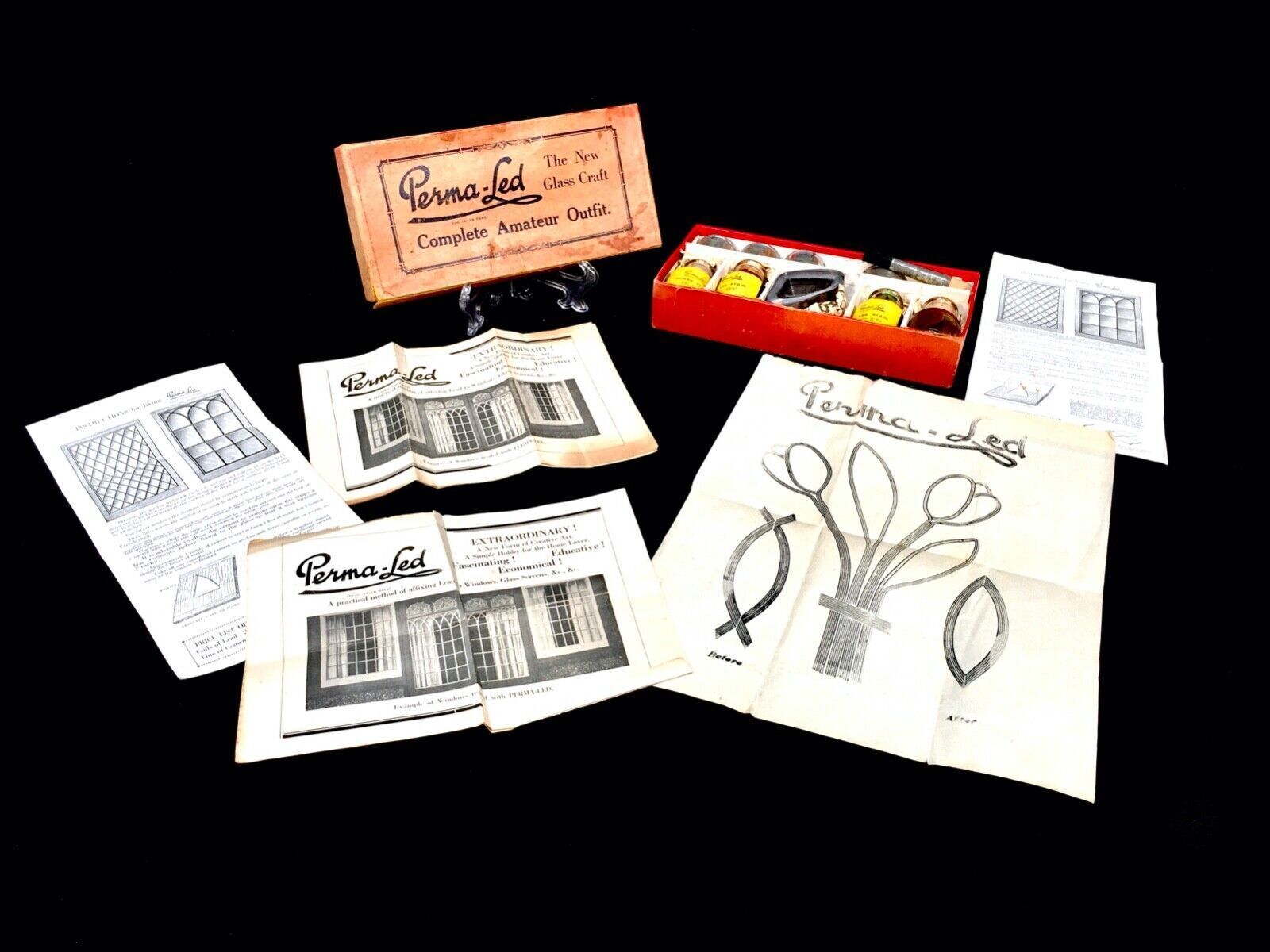 Antique 1930s Rare Perma Led Stained Glass Makers / Artists Kit Box / Lead Work photo Home Decor
