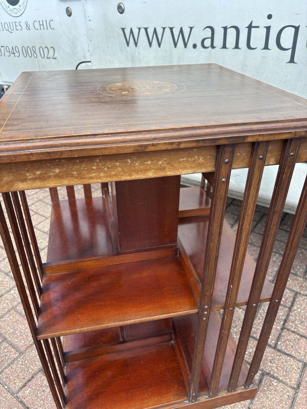 Edwardian Inlaid Mahogany Revolving Bookcase photo for sale