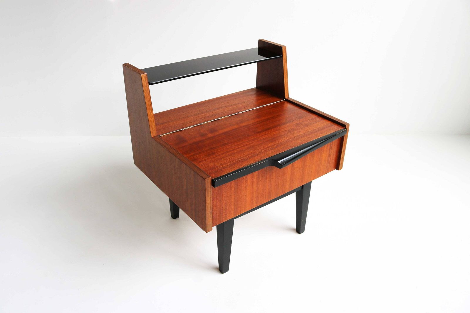 Midcentury Modern Teak Black Legs Valve Scandinavian 60 S Nightstand Danish Bedside Table Side Table End Table 1950 Retro