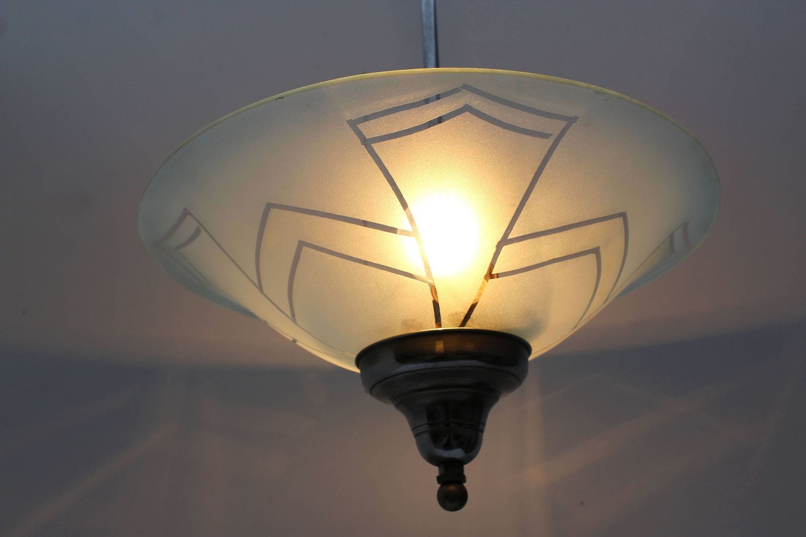 Authentic Chrome Artdeco Pendant Art Deco Iridescent Ice Glass Shade 1920 Frosted Ceiling Light Chandelier Lamp Mat 1930 Design Chrome photo furniture