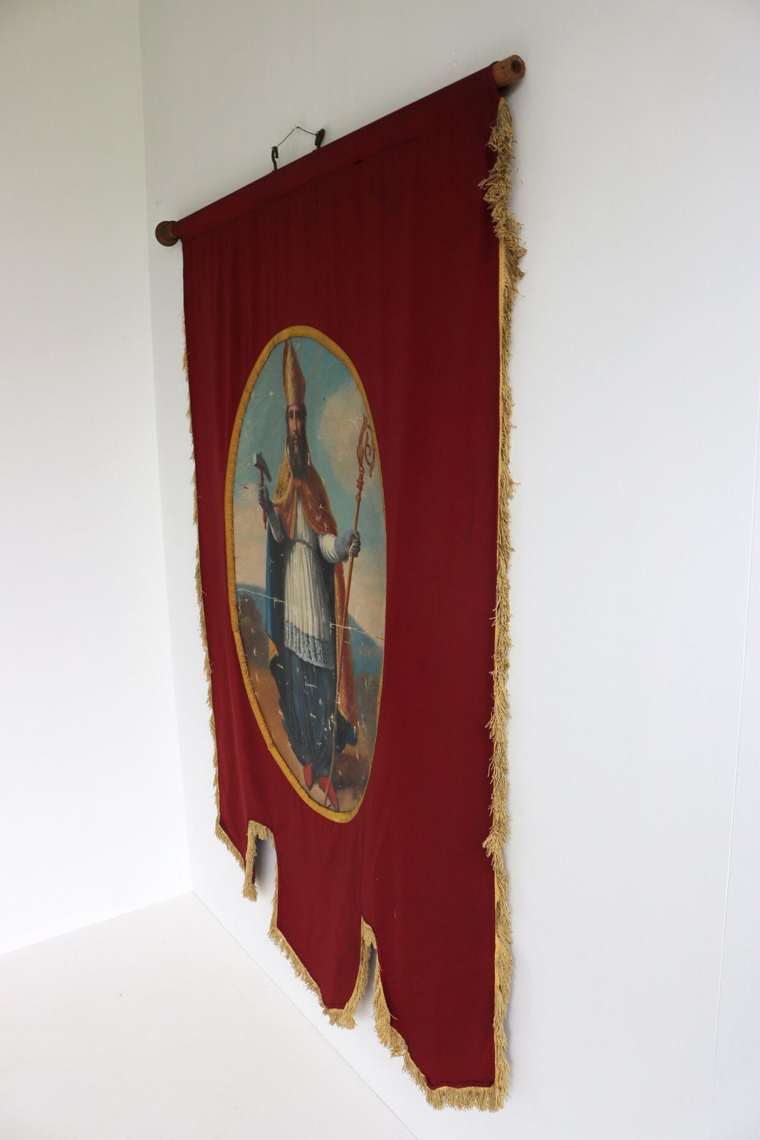 Double Flag Of St. Eligius And Lamb Of God Little Jesus Agnus Dei Antique Fabric Church Banner Eloi Eloy Hand Painted Procession / Altar photo buy