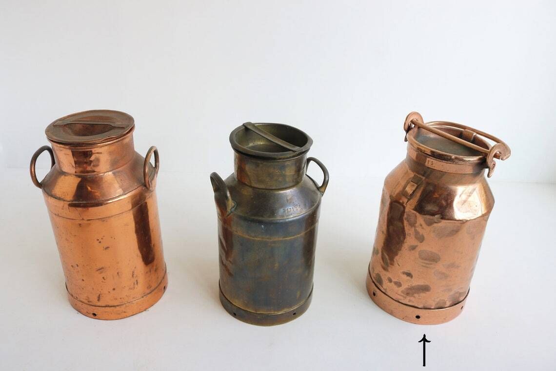 photo for sale Antique Copper Plated Milk Container "Sp715", 1900s Milk Jar Umbrella Stand Holder Country Style Authentic Can Farm Late 19th Century