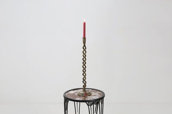 photo for sale Large Mid Century Open Barley Twist Metal Candleholder, 1920s