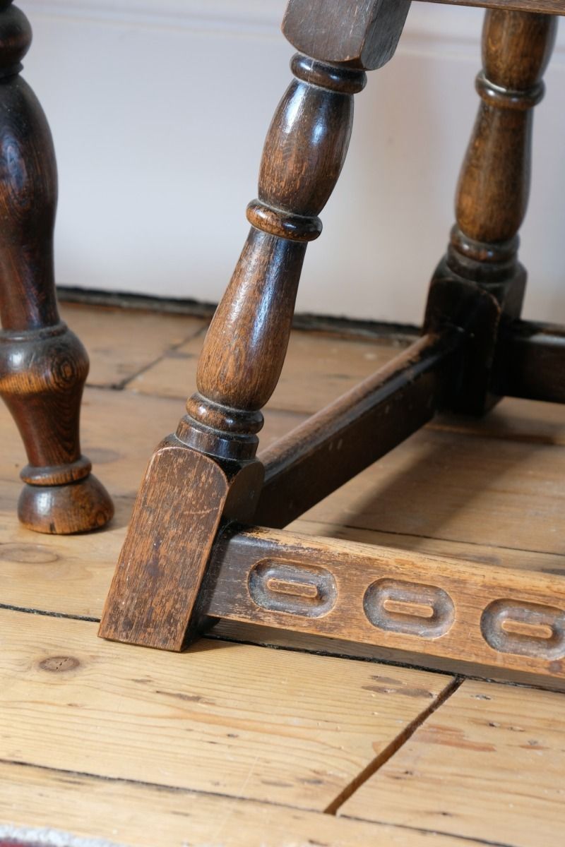 Oak Carved Low Round Table By Priory Circa 1950s photo for sale