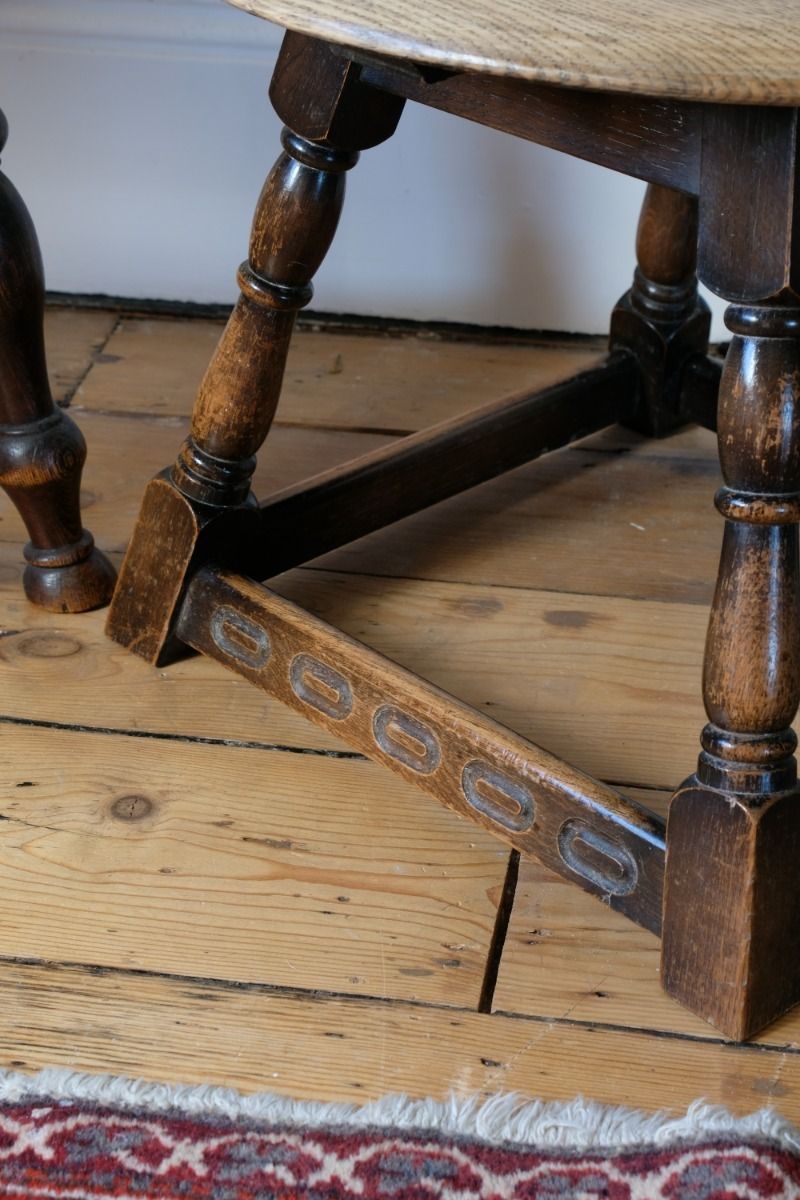 Oak Carved Low Round Table By Priory Circa 1950s photo vinterior