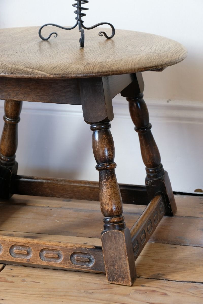 photo furniture Oak Carved Low Round Table By Priory Circa 1950s