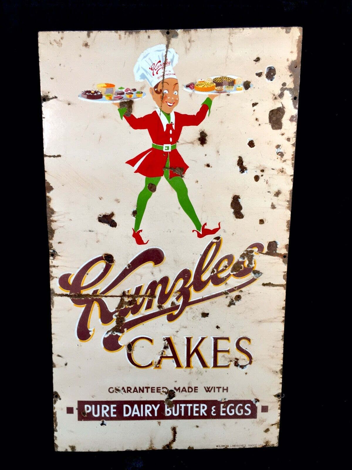 Antique Advertising   Early 20th Century Pictorial Enamel Sign For Kunzles Cakes photo buy