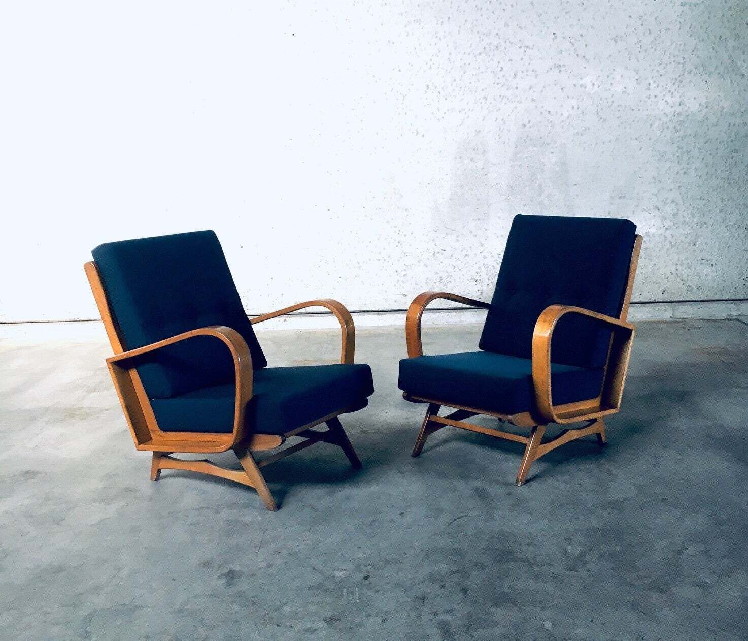 Midcentury Modern Design Bentwood Lounge Chairs, 1950's Belgium photo vintage