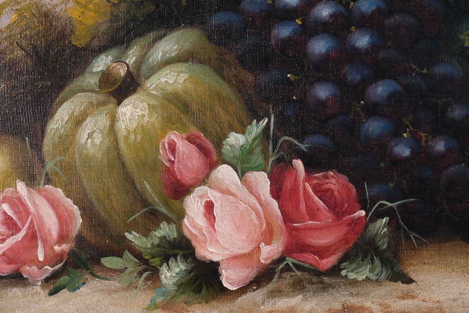 Still Life Oil Painting Of Fruit Flowers And A Blue Tit   Circa 1880s photo vinterior