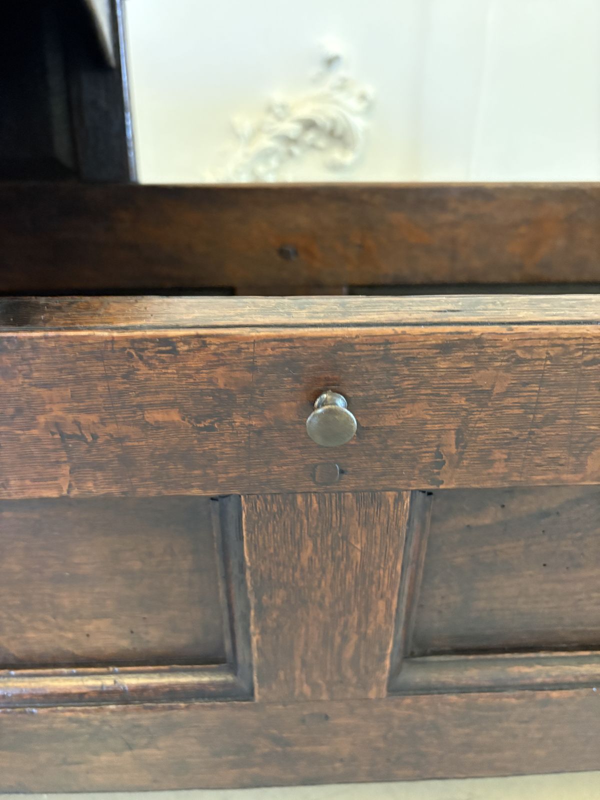 photo for sale Antique William And Mary Quality Oak Panelled Rocking Crib
