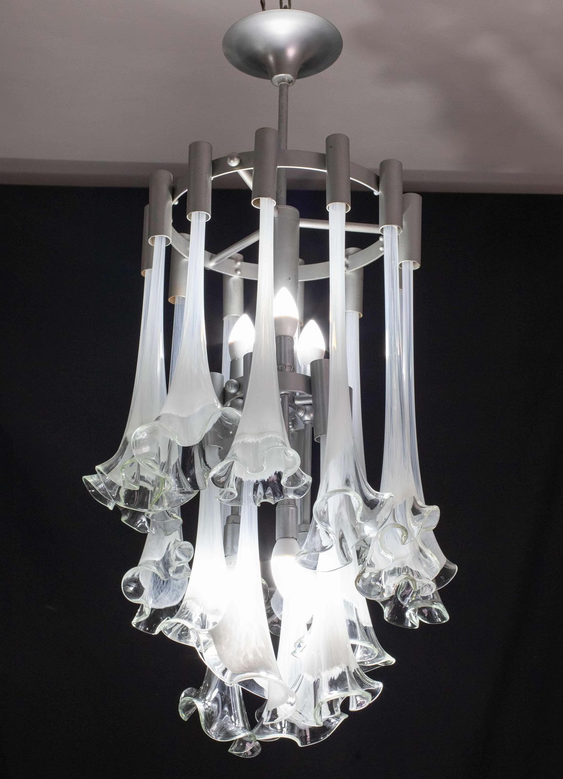 Great Design Murano Glass White Chandelier “Calle” By Venini, 1970 photo furniture