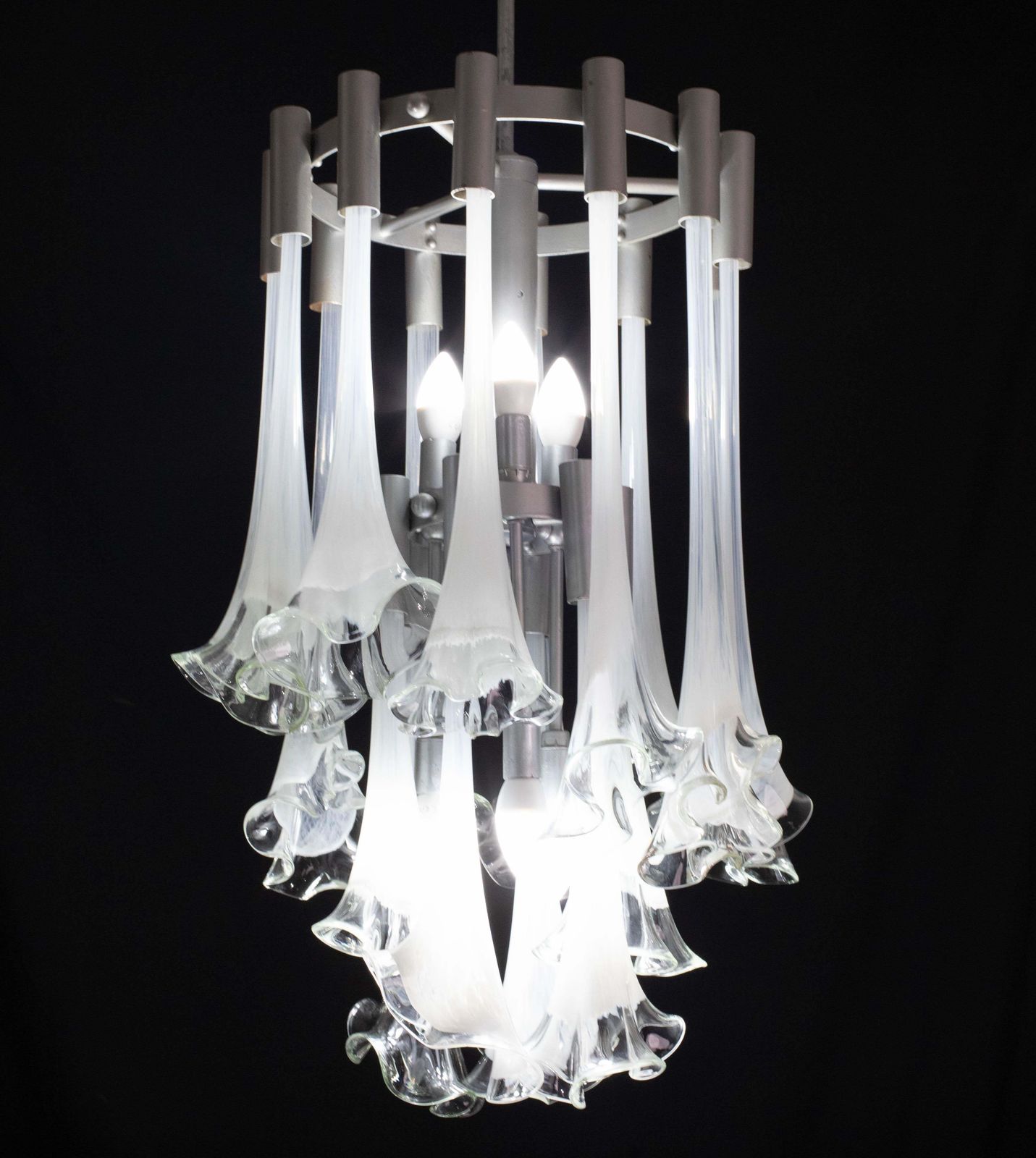 Great Design Murano Glass White Chandelier “Calle” By Venini, 1970 photo for sale