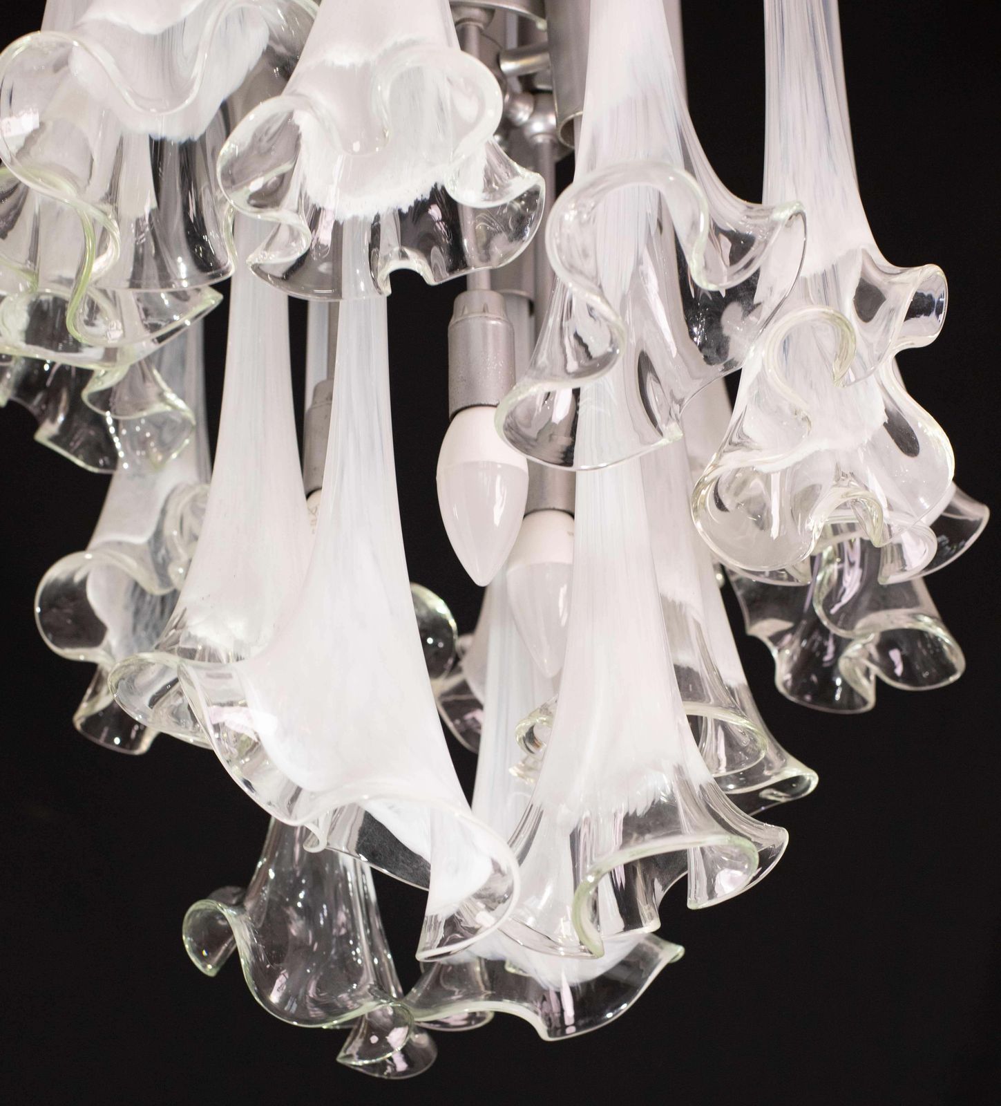 photo for sale Great Design Murano Glass White Chandelier “Calle” By Venini, 1970