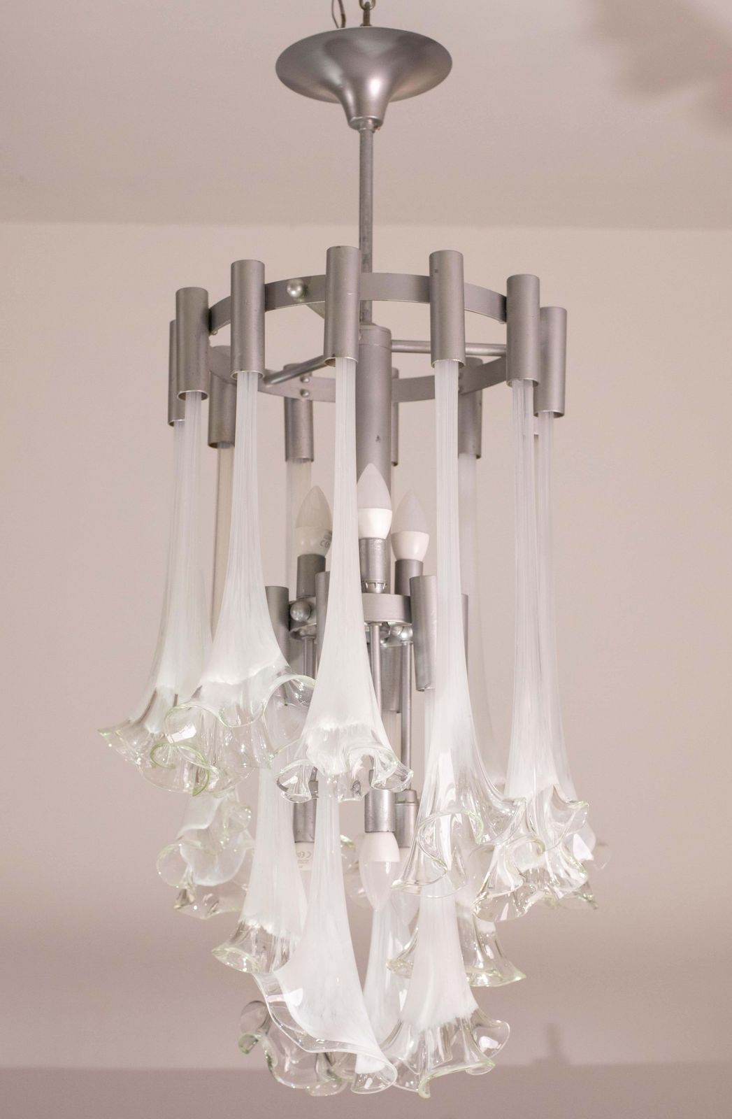 3926.0 Great Design Murano Glass White Chandelier “Calle” By Venini, 1970 photo
