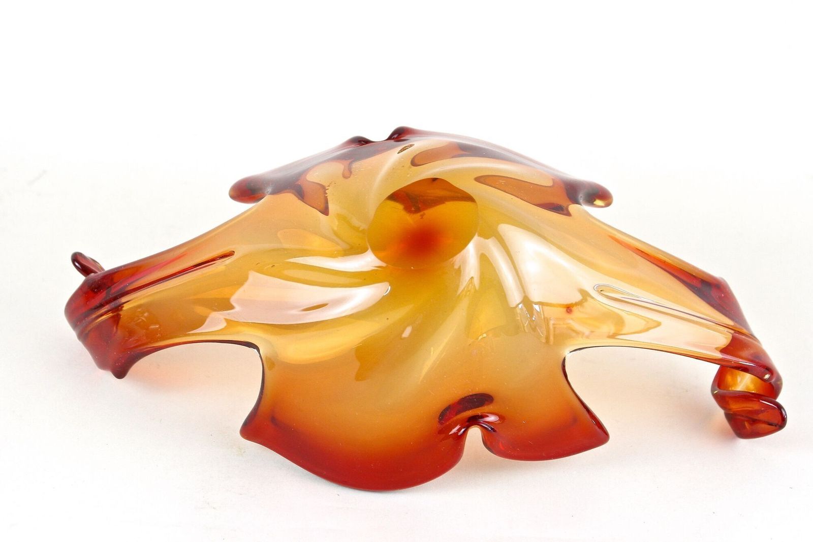 photo vinterior Mid Century Murano Sommerso Glass Bowl   Red/ Orange Tones, Italy Ca. 1960