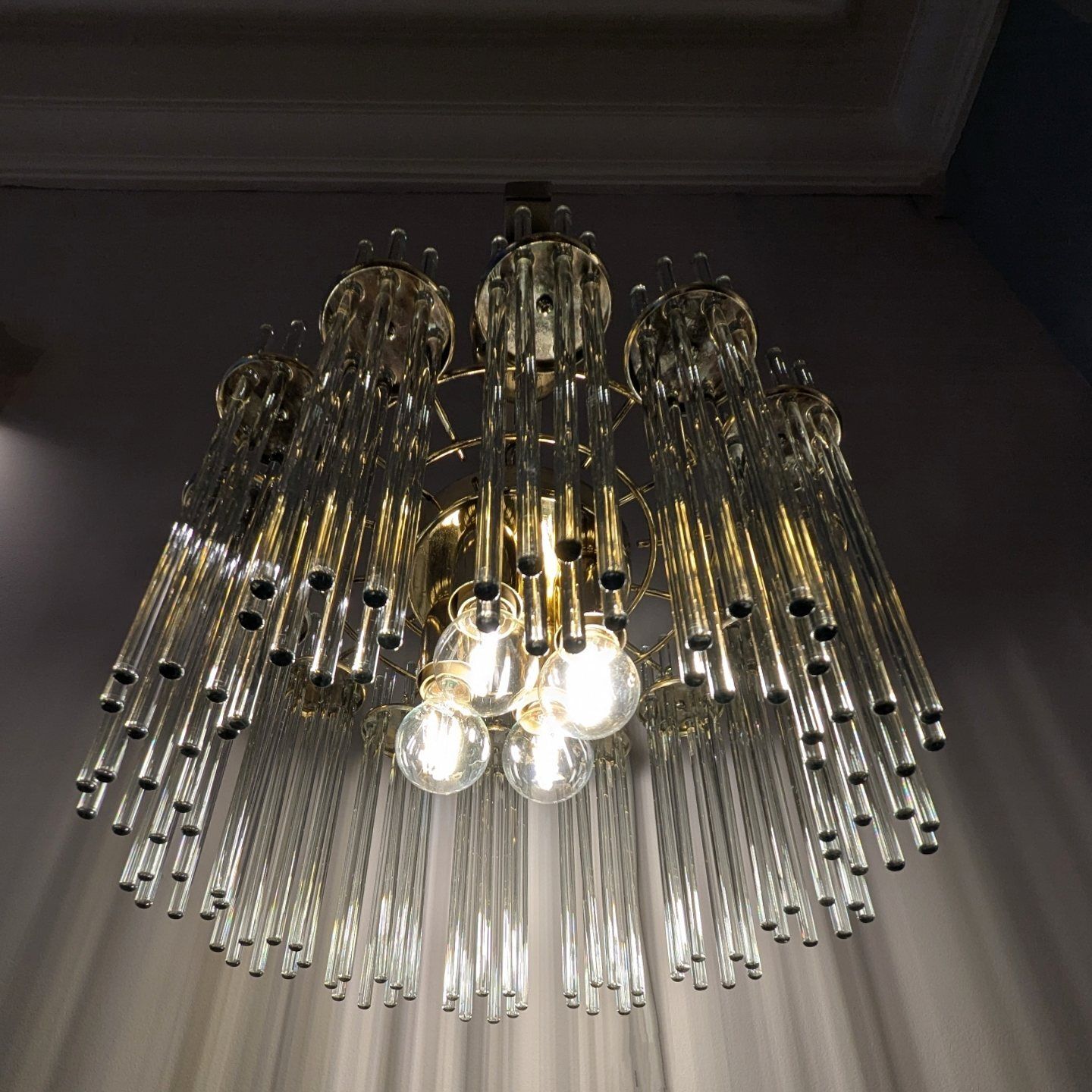Mid 20th Century Brass & Glass Rod Chandelier By Honsel Leuchten photo for sale