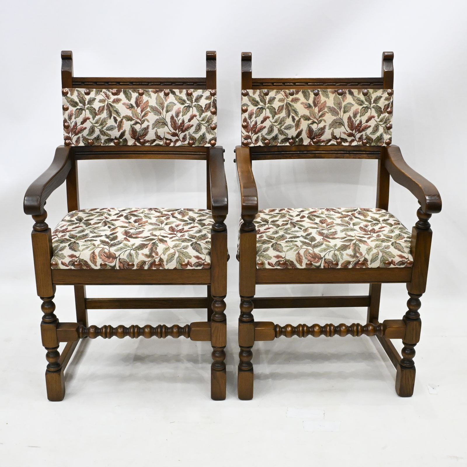 photo furniture 6 Old Charm Dining Chairs Light Oak Studded Upholstery 2 Carver Free Uk Delivery