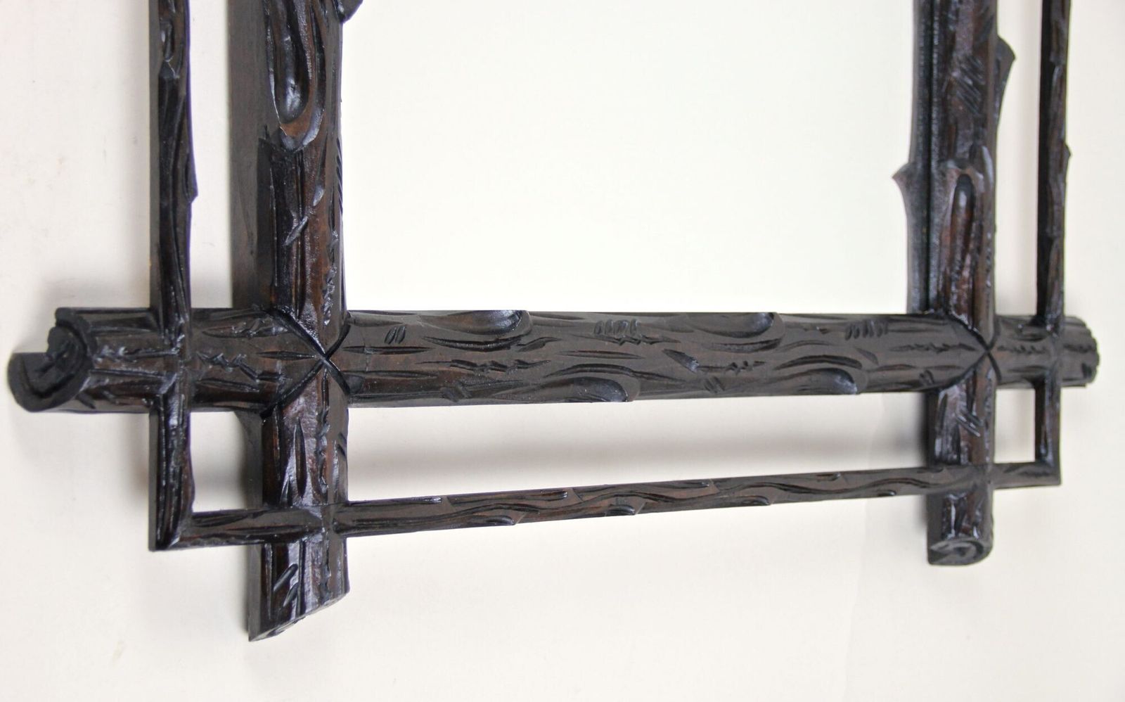 19th Century Rustic Black Forest Mirror, Hand Carved, Austria, Circa 1880 photo vintage