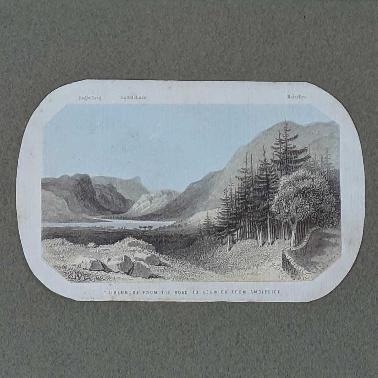 Antique 1850s British Framed Landscape Lithograph Letter Headings From England, Decorative Wall Hangings photo vinterior