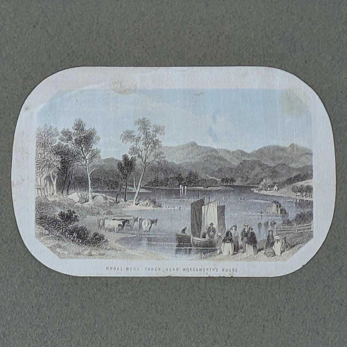 Antique 1850s British Framed Landscape Lithograph Letter Headings From England, Decorative Wall Hangings photo buy