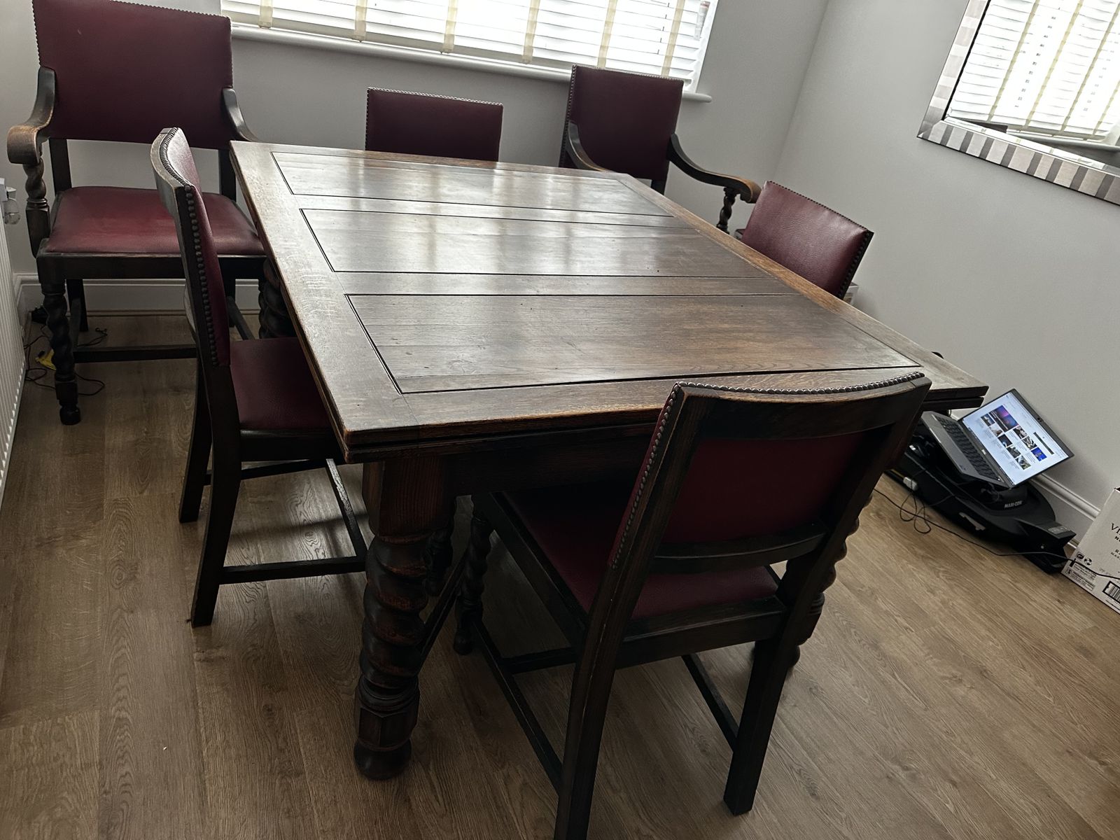 Dining Table With Extending Leaves And 6 Chairs 2 Of Which Are Carvers. All In Solid Oak. photo furniture