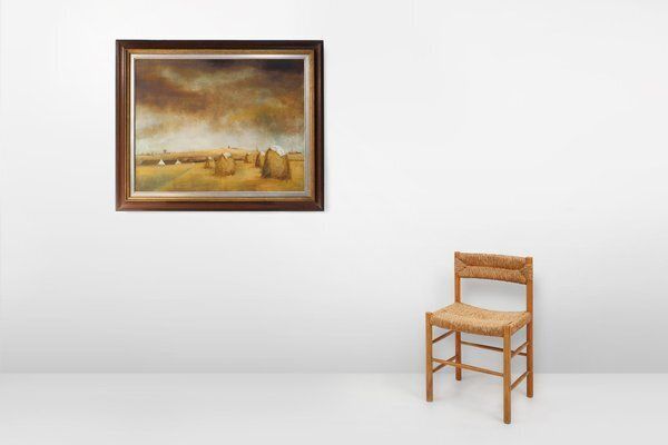 Frank Bogaert, Hay Landscape, 1950s, Oil On Board, Framed photo furniture