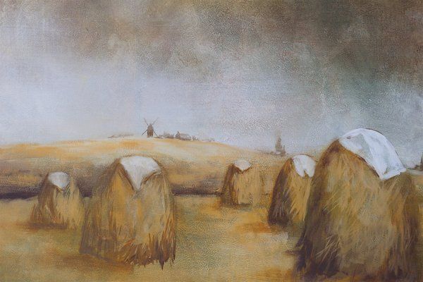 Frank Bogaert, Hay Landscape, 1950s, Oil On Board, Framed photo 1030.0