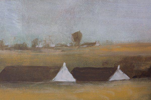Frank Bogaert, Hay Landscape, 1950s, Oil On Board, Framed photo vinterior