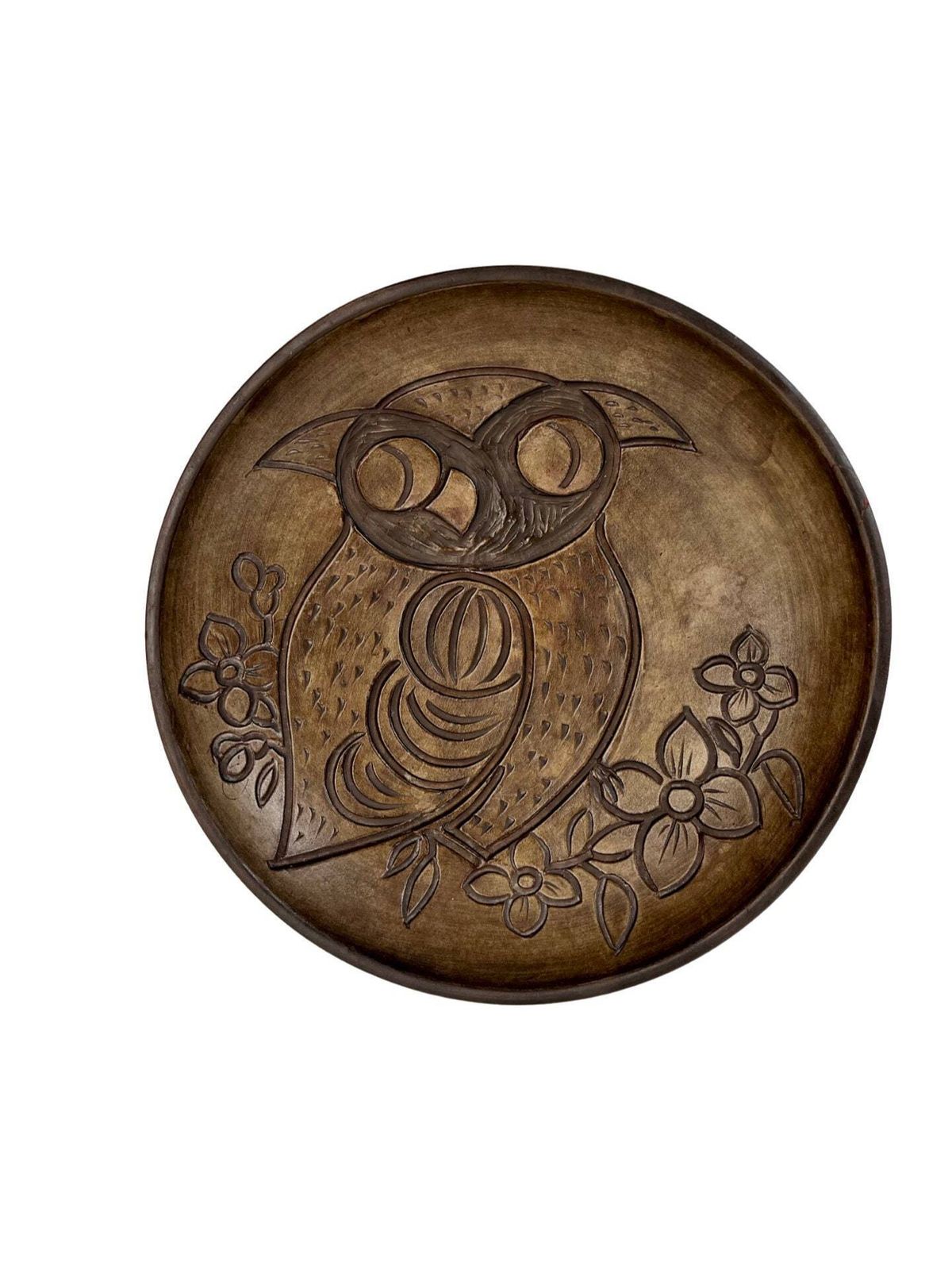 Swiss Studio Pottery Handmade Wall Plate, Frick Ceramic Of Switzerland, 70s Dark Brown Owl Plate, Dark Brown Interior Grandpa Chic Wall Deco