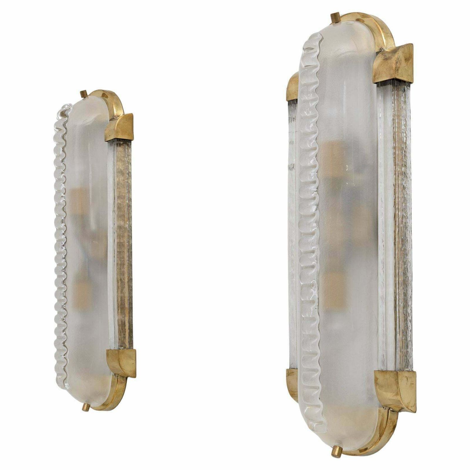 Pair Of Art Dèco Style Brass And Frosted Murano Glass Sconces
