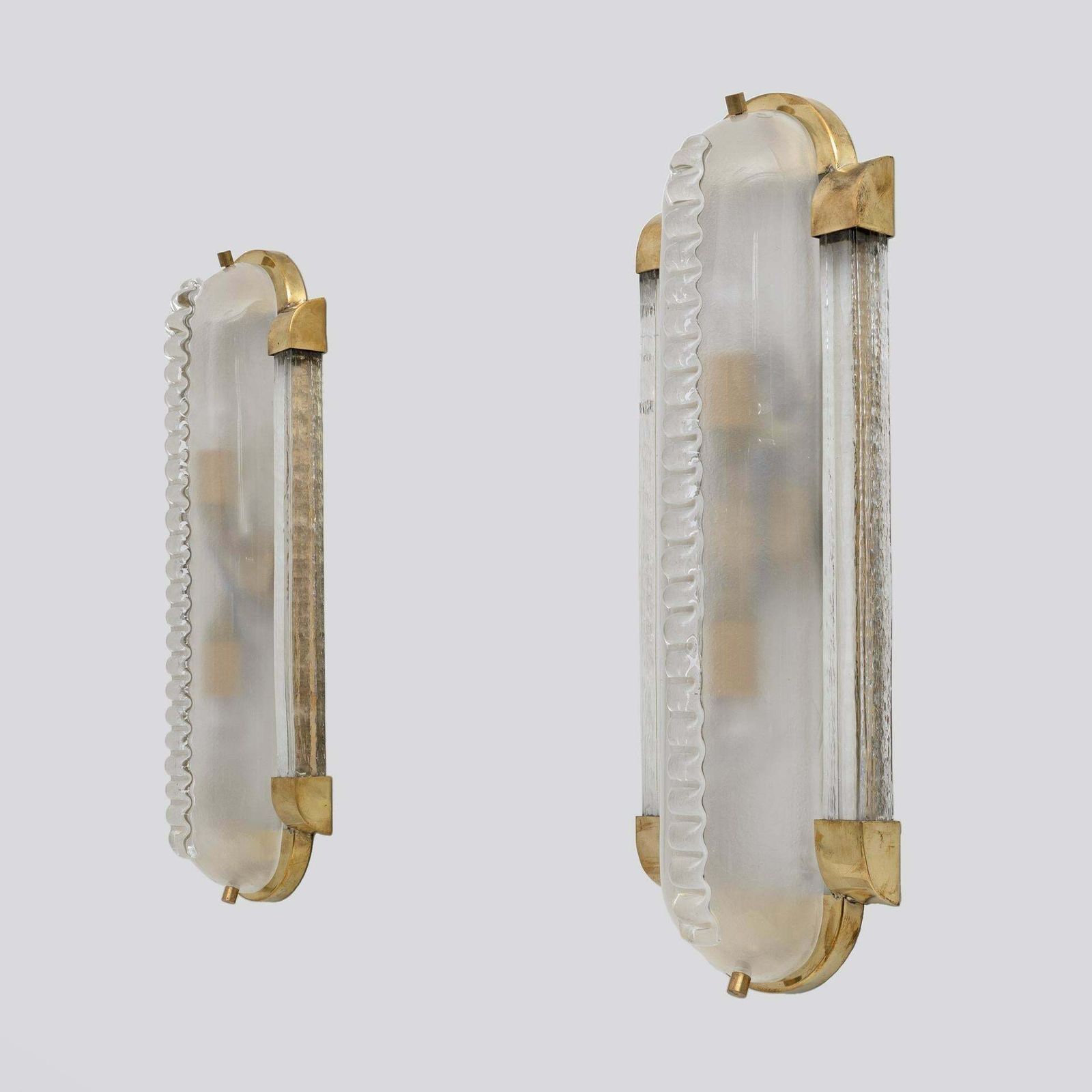 Pair Of Art Dèco Style Brass And Frosted Murano Glass Sconces photo Lighting