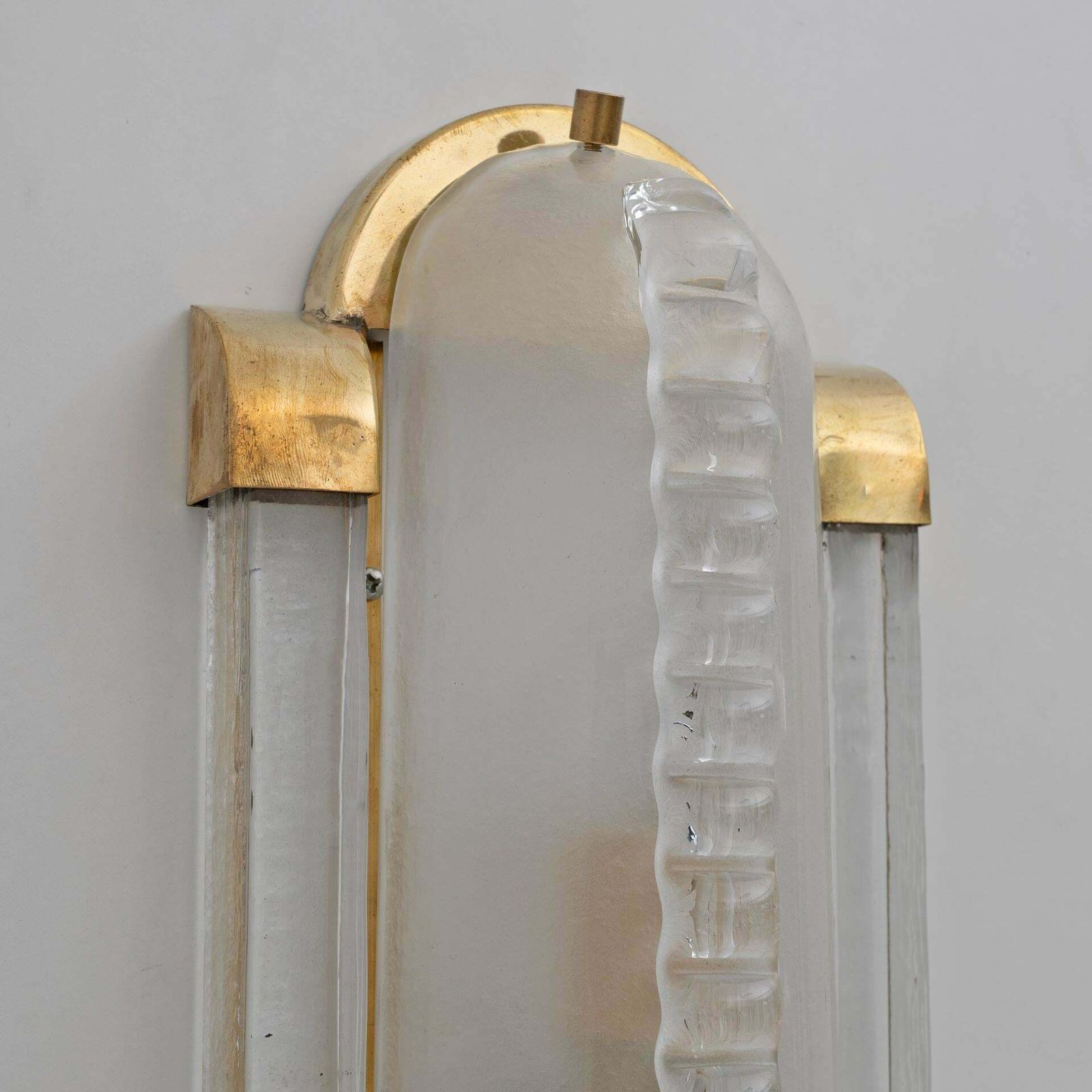 Pair Of Art Dèco Style Brass And Frosted Murano Glass Sconces photo 3049.0