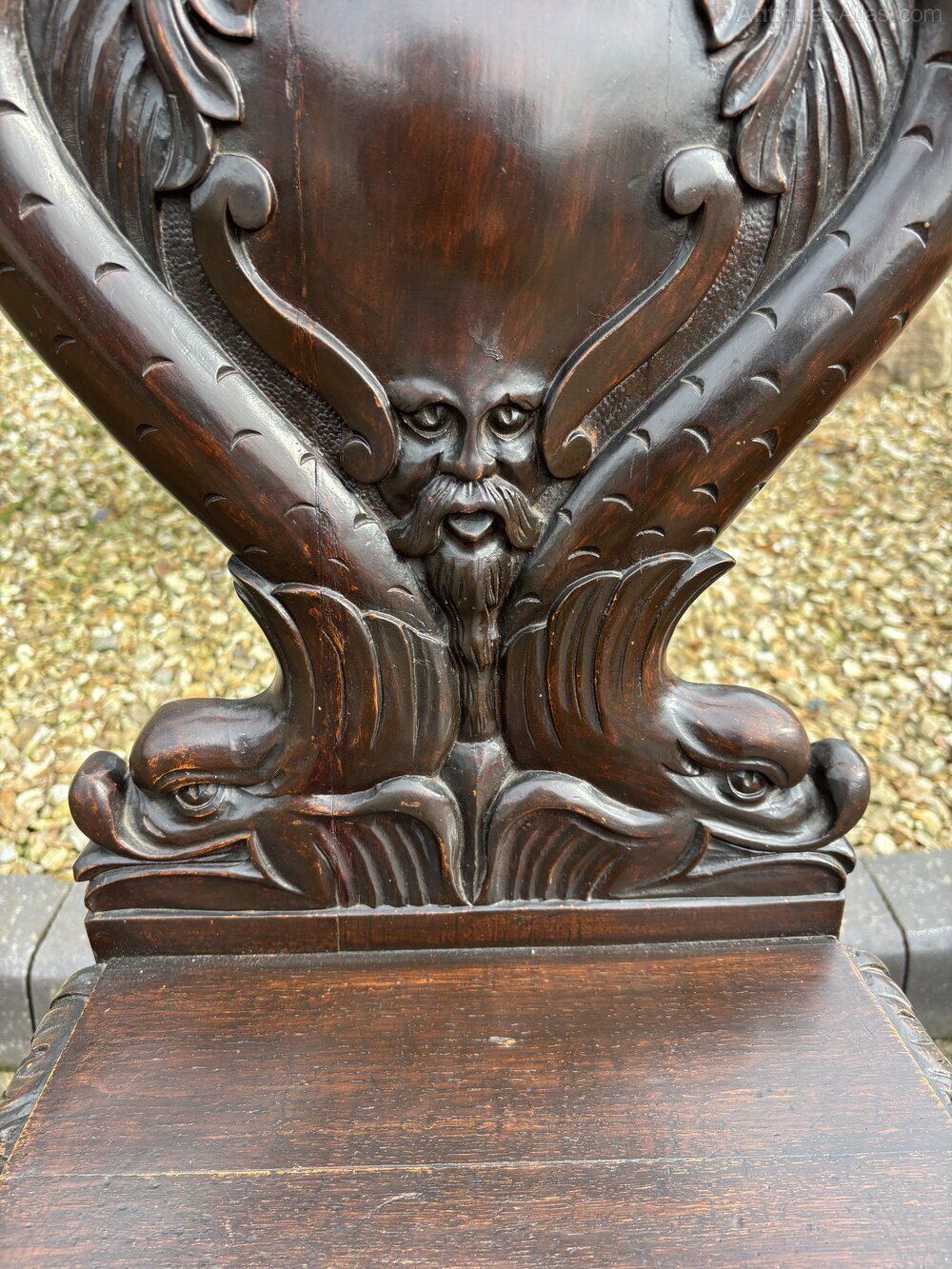 Victorian Oak Hall Chair, 1800s photo for sale