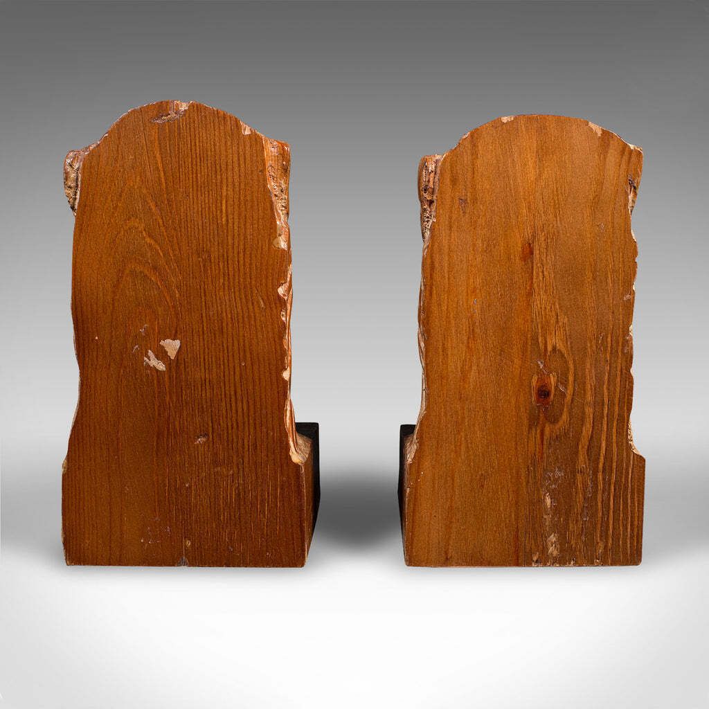 Pair Of Antique Carved Lion Bookends, English Pine, Georgian Revival, Edwardian photo Home Decor