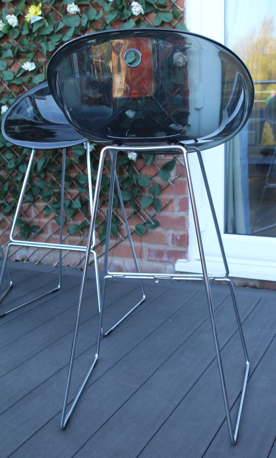 3 Pedrali Gliss Designer Stools. Italian Smoked Grey Bar Stools. photo Furniture