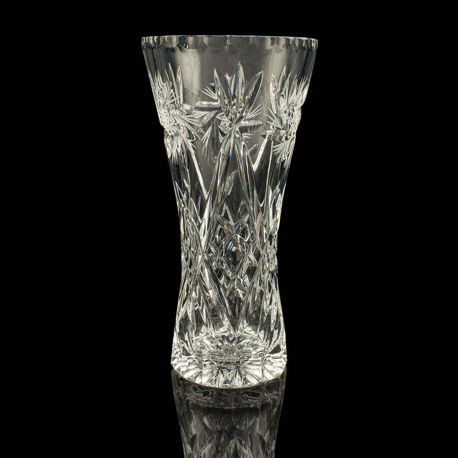 Vintage Crystal Flower Vase, English, Cut Glass, Bouquet, Sleeve, Circa 1940 photo for sale