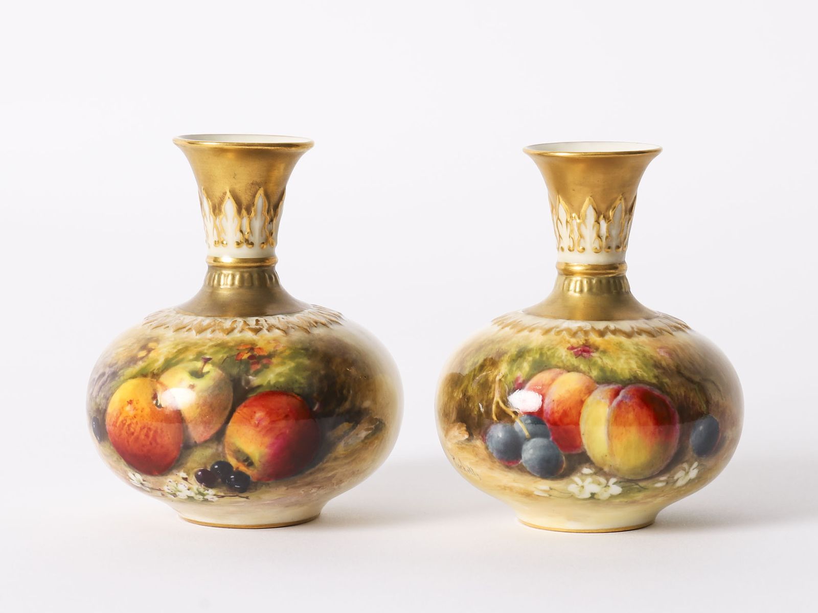 1375.0 Antique Pair Miniature Royal Worcester Porcelain Vases William Ricketts 1925 photo