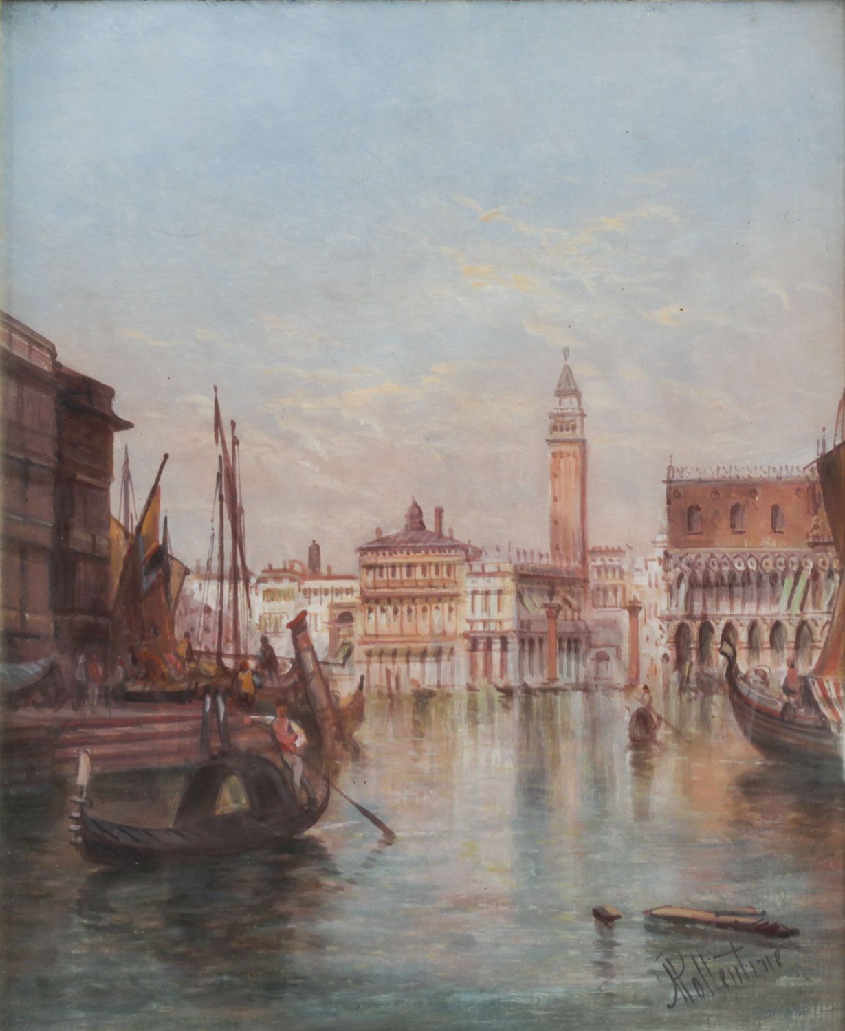 Antique Oil On Canvas Painting Of  Venice By Alfred Pollentine 19th Century photo furniture
