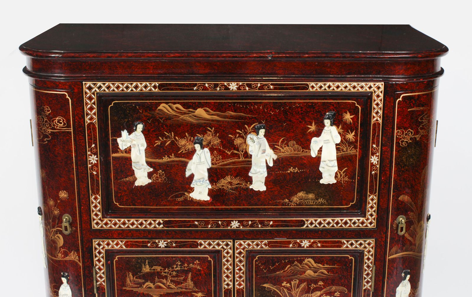 4250.0 Vintage Japanese Burgundy Lacquered Cocktail Cabinet Dry Bar & Glasses 20th C photo